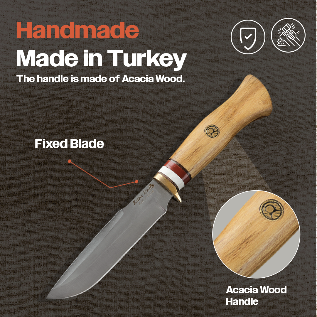 Kam Knife - Fixed-Blade Knife OUTOKUMPU Stainless Steel 4116 with 5.11" Blade EDC Knife; Acacia Wood Handle Camping Knife; Large Hunting Knife Perfect for Outdoors and Hiking - Kam Knife US