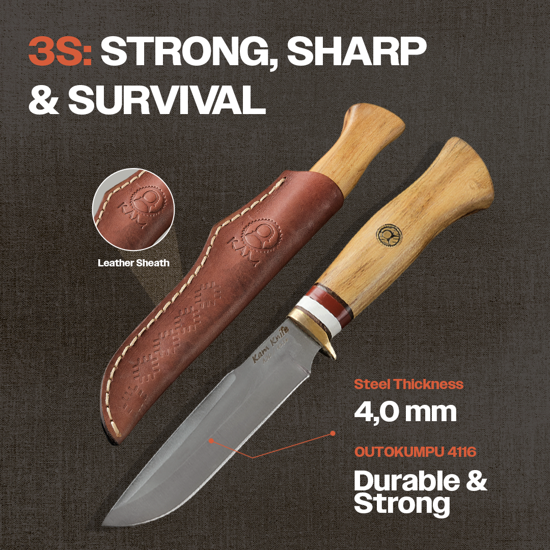 Kam Knife - Fixed-Blade Knife OUTOKUMPU Stainless Steel 4116 with 5.11" Blade EDC Knife; Acacia Wood Handle Camping Knife; Large Hunting Knife Perfect for Outdoors and Hiking - Kam Knife US