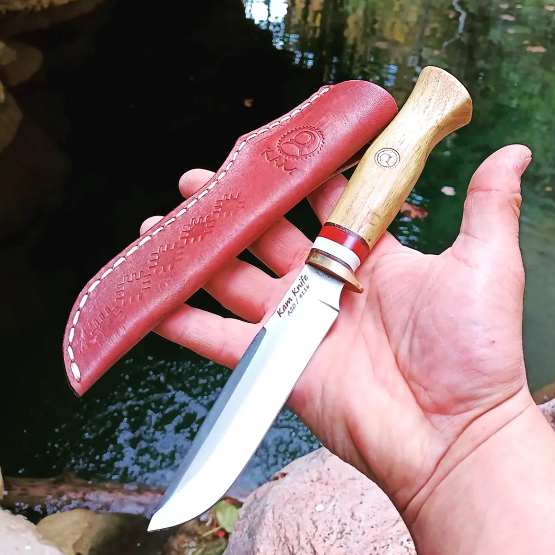 Kam Knife - Fixed-Blade Knife OUTOKUMPU Stainless Steel 4116 with 5.11" Blade EDC Knife; Acacia Wood Handle Camping Knife; Large Hunting Knife Perfect for Outdoors and Hiking - Kam Knife US